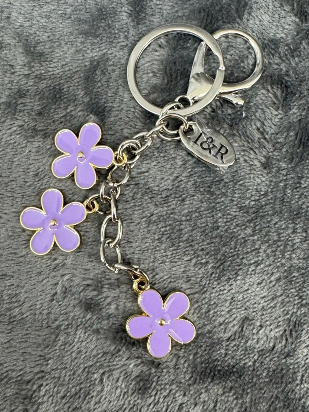 New Iris & Rainbow Darling Iris Charms Purple 3 Flower Keychain with Clasp